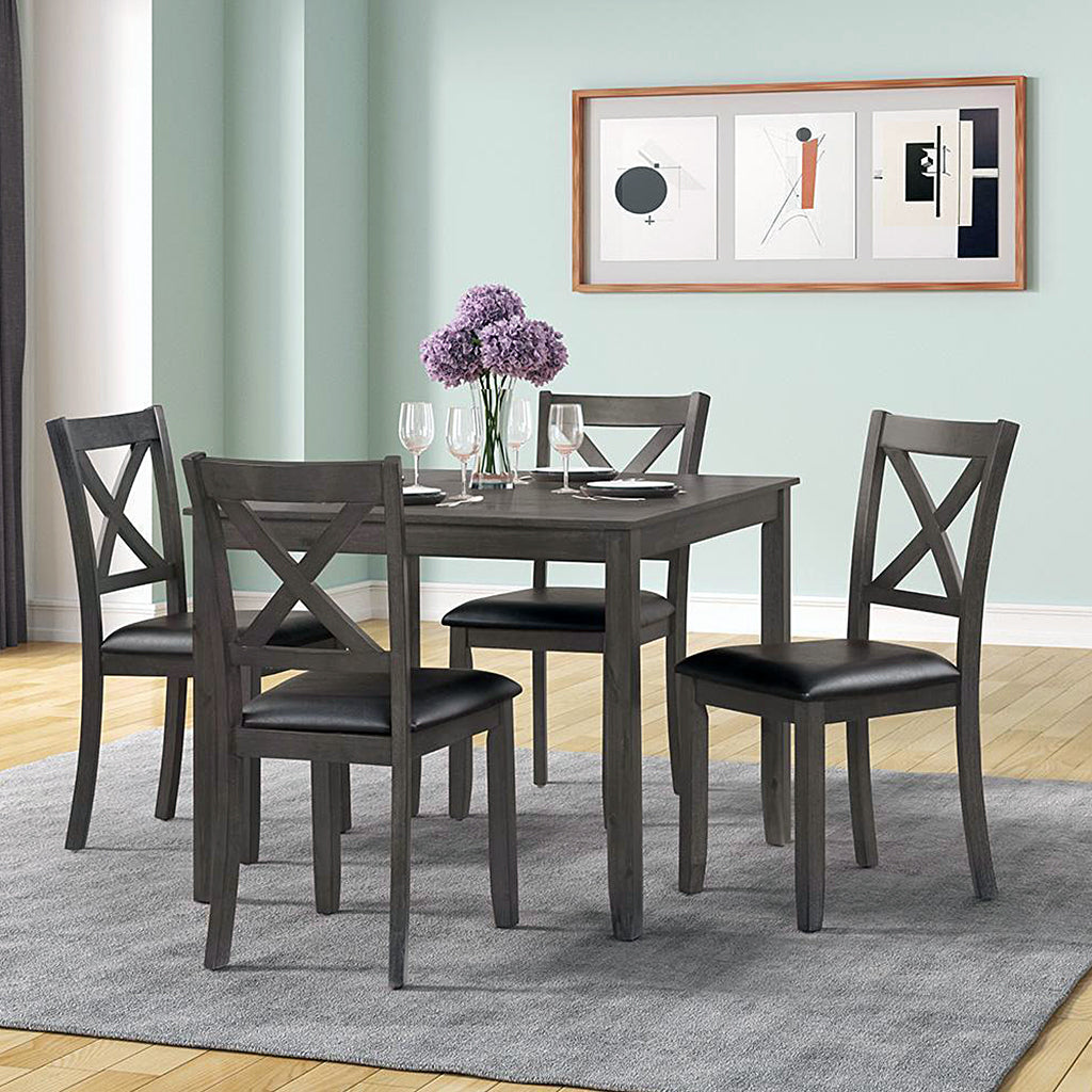 Lyra Dining Table Set For 4 With PU Upholstered Chairs - Grey | Classic, Affordable, Durable & Comfortable
