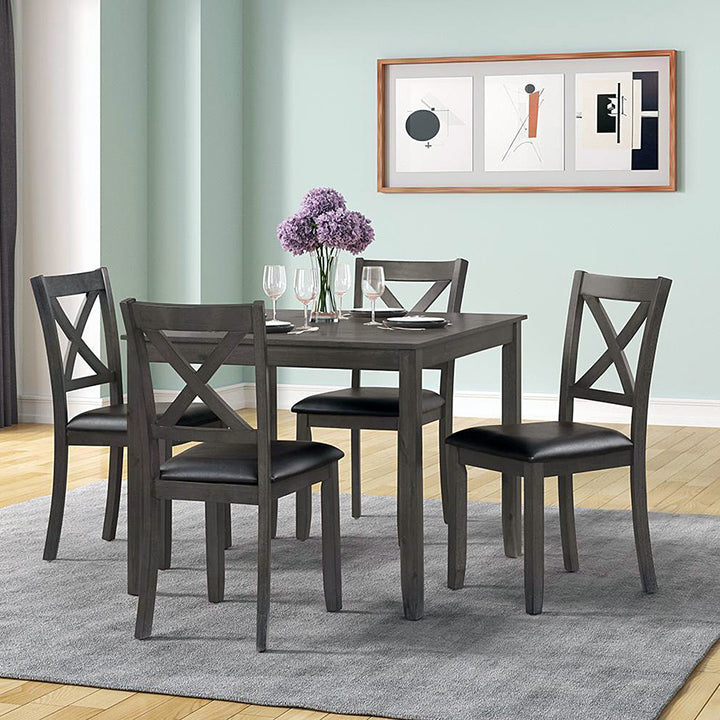 Lyra Dining Table Set For 4 With PU Upholstered Chairs - Grey | Classic, Affordable, Durable & Comfortable