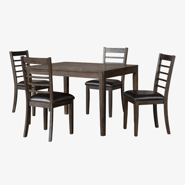 Ember Wooden Dining Table Set For 4 With PU Upholstered Chairs - Espresso | Mid-Century Modern, Sturdy & Comfortable
