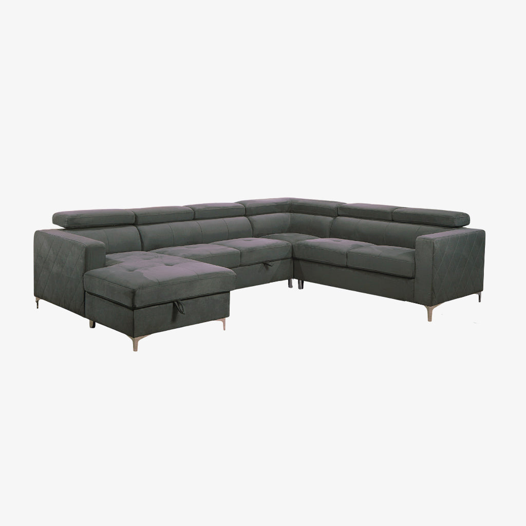 Stellar Fabric Upholstered LAF Sectional Sofa Bed - Grey | Timeless, Durable, Comfortable & Storage Solution