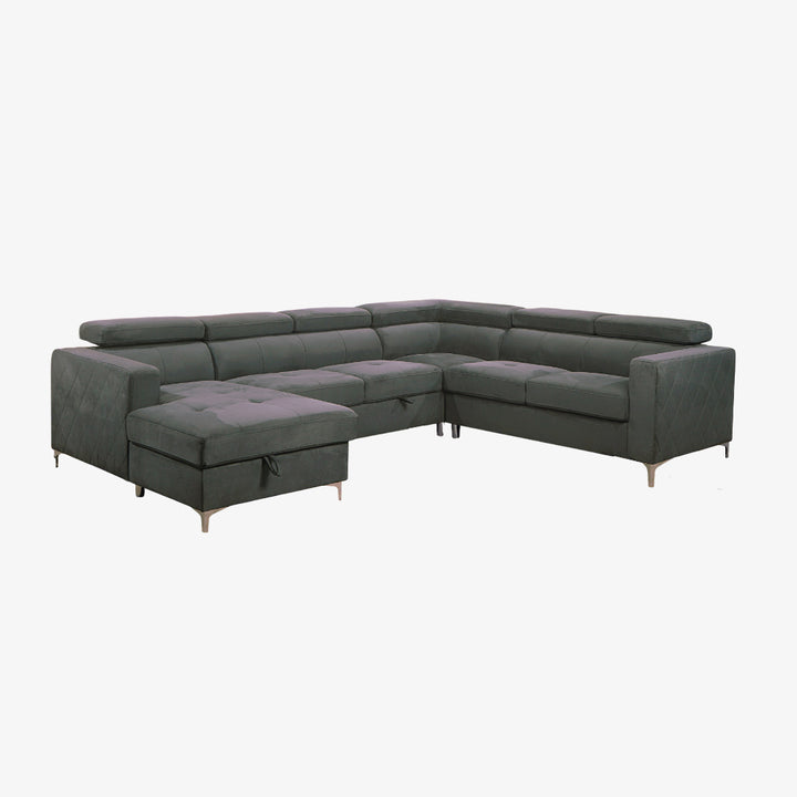 Stellar Fabric Upholstered LAF Sectional Sofa Bed - Grey | Timeless, Durable, Comfortable & Storage Solution