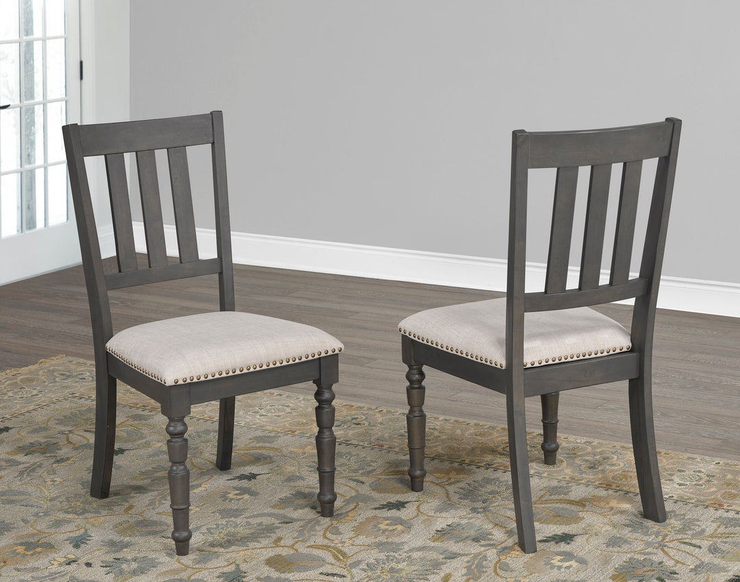 Snow Wooden Dining Chair in Fabric Upholstery (Set of 2) - Beige/ Dark Grey