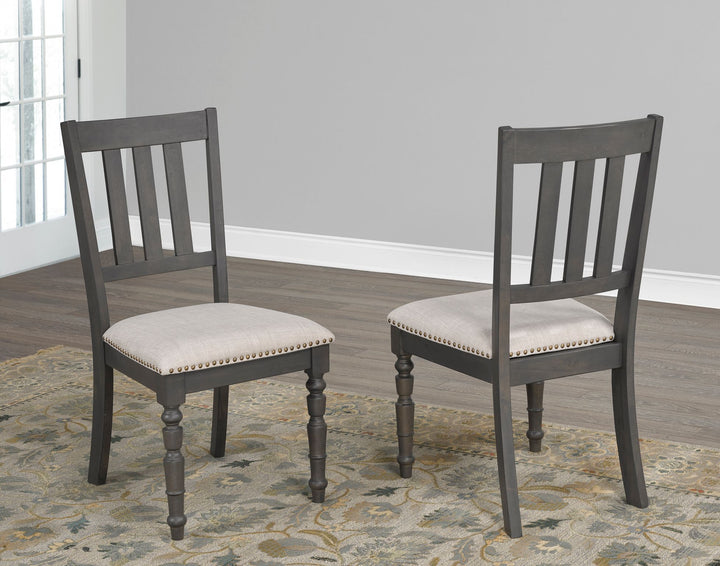Snow Wooden Dining Chair in Fabric Upholstery (Set of 2) - Beige/ Dark Grey