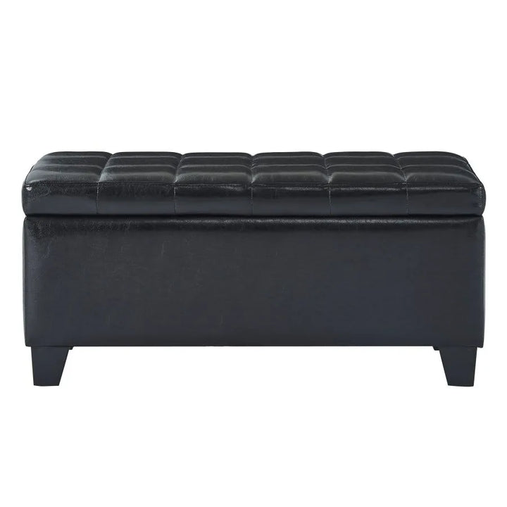 Wesley Leather Upholstered Storage Ottoman Bench - Black | Timeless, Stylish, Durable & Storage Solution