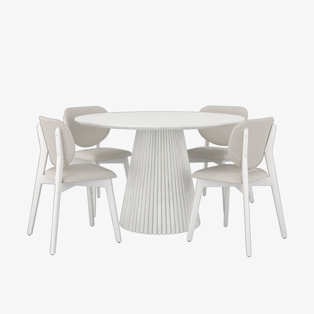 Driftwood Modern Dining Table Set For 4 With Fabric Upholstered Chairs - White Wash | Stylish, Durable & Comfortable