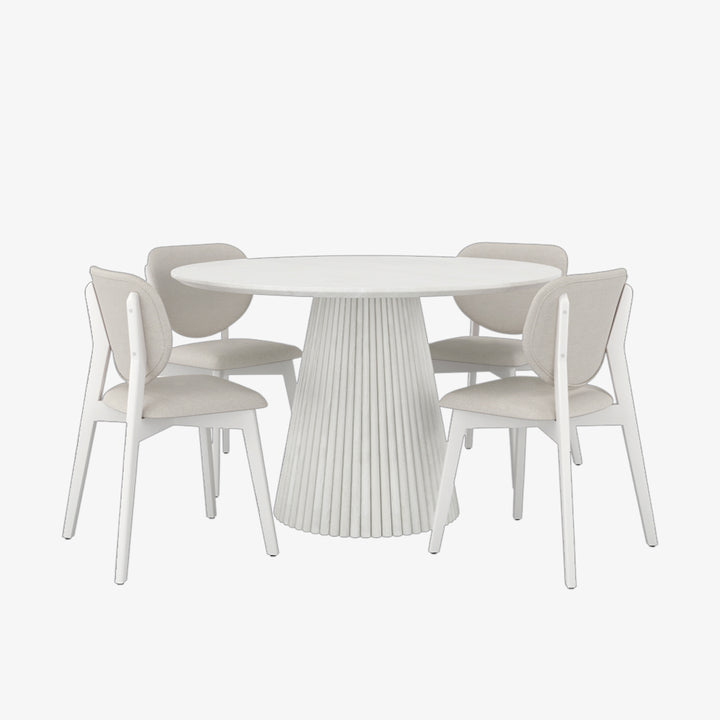 Driftwood Modern Dining Table Set For 4 With Fabric Upholstered Chairs - White Wash | Stylish, Durable & Comfortable