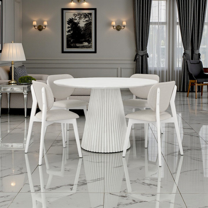 Driftwood Modern Dining Table Set For 4 With Fabric Upholstered Chairs - White Wash | Stylish, Durable & Comfortable