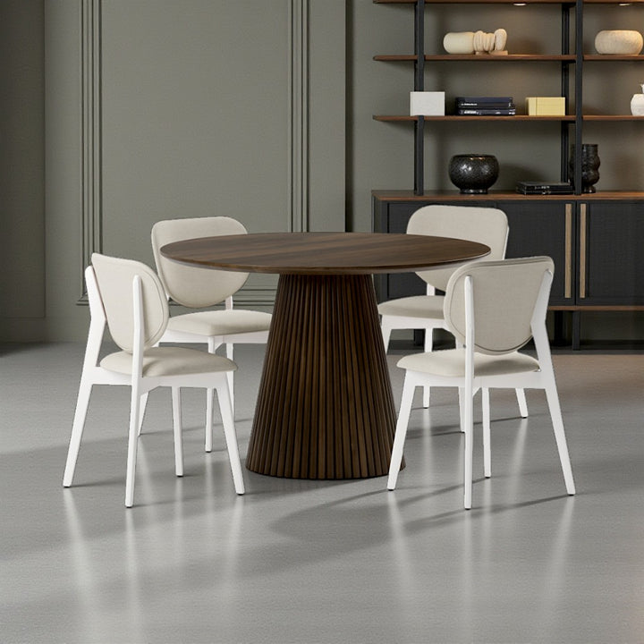 Driftwood Modern Dining Table Set For 4 With Fabric Upholstered Chairs - White Wash/ Walnut | Stylish, Durable & Comfortable