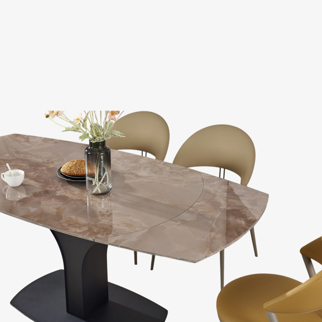 Ruby Dining Table With Sintered Stone Top - Agate Brown/ Black | Modern, Stylish, Extendable & Durable