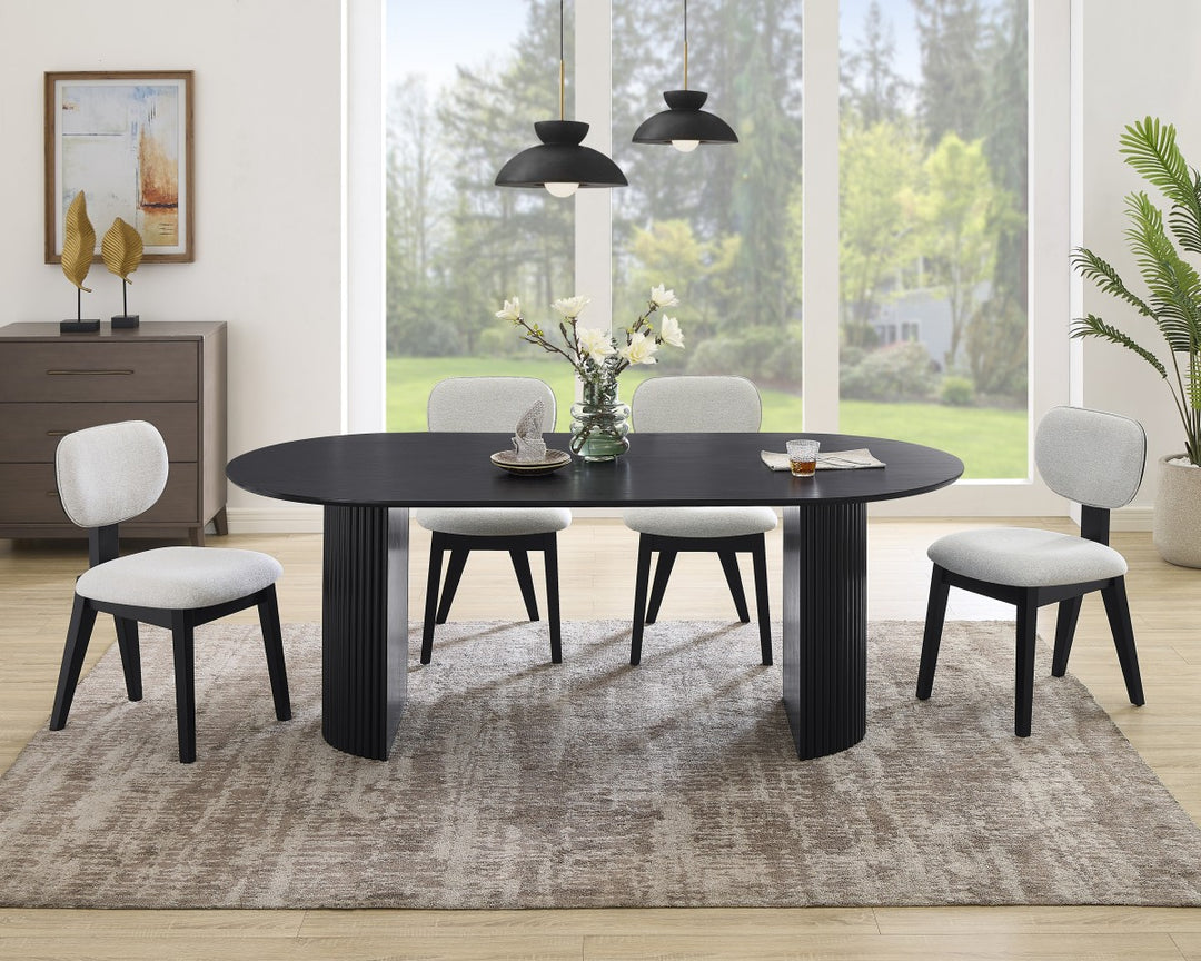 Lumar 5-Piece Dining Table Set With Fabric Upholstered Chairs - Black