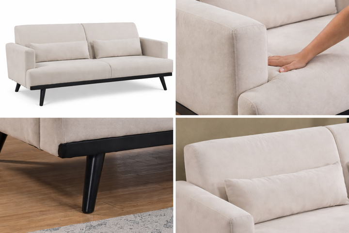 Greece 3-Seater Stationary Sofa In Fabric Upholstery - Beige