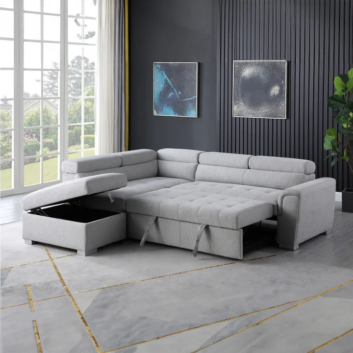 Skyvista Sectional Sofa Bed in Fabric Upholstery - Grey | Available In LHF & RHF Configuration