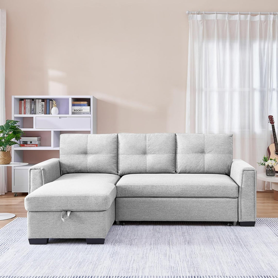 Delta Sectional Sofa Bed With Reversible Storage Chaise - Grey | Clean-Lined, Stylish & Comfortable