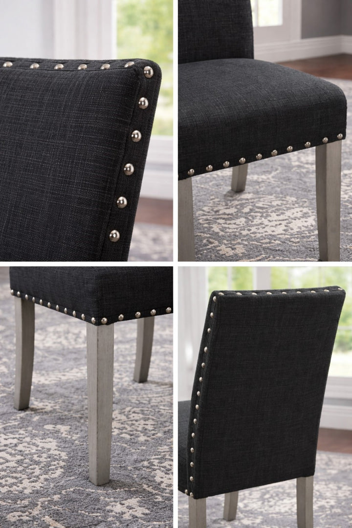 Milan Wooden Dining Chair in Fabric Upholstery (Set of 2) - Dark Grey