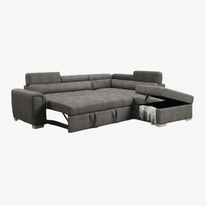 Aureus Fabric Upholstered Sectional Sofa Bed With Storage Ottoman - Grey | Timeless, Versatile, Durable & Storage Solution