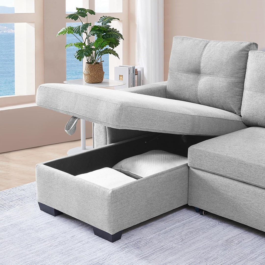 Delta Sectional Sofa Bed With Reversible Storage Chaise - Grey | Clean-Lined, Stylish & Comfortable