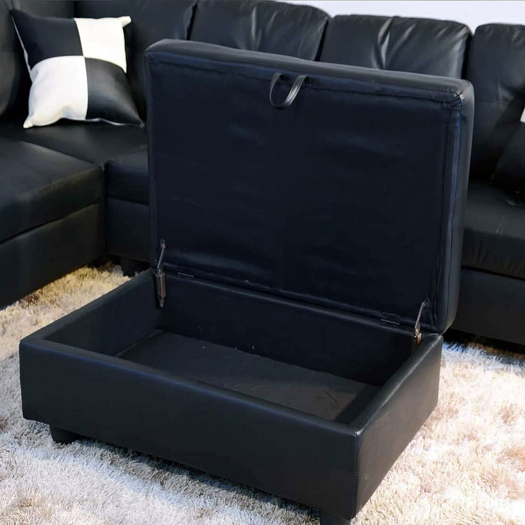 Alen Sectional Sofa With LHF Chaise & Storage Ottoman - Black | Available In LHF/ RHF Configuration
