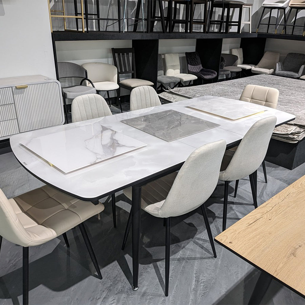 Haven Dining Table With Canvas Top - White/ Black | Timeless, Sleek, Extendable & Built to Last
