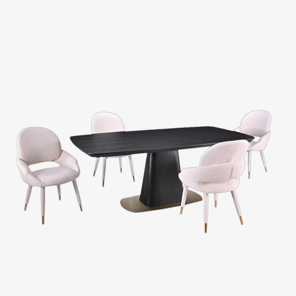 Eden Modern Dining Table Set For 4 With Fabric Upholstered Chairs - Beige/ Black | Timeless, Stylish, Sturdy & Comfortable