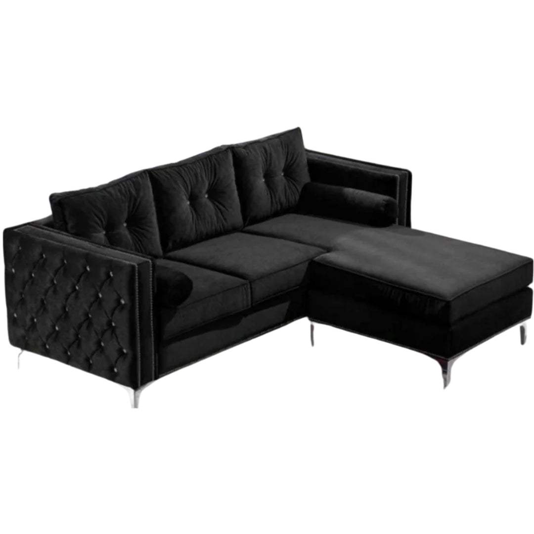 Majestic Sectional Sofa with Fabric Upholstery & Reversible Chaise - Black | Timeless, Sleek & Comfortable