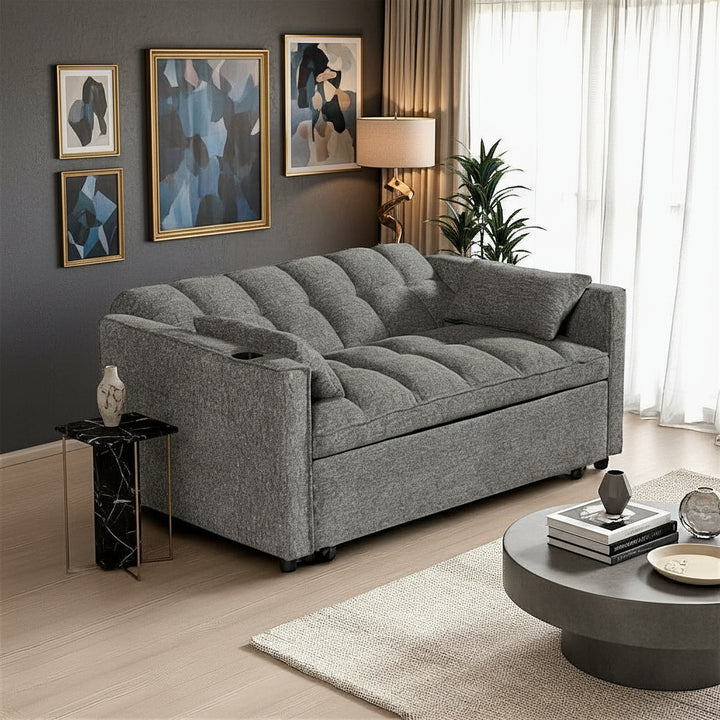 Lumina Fabric Upholstered Sofa Bed With Cup Holders - Grey | Stylish, Sturdy, Comfortable & Affordable
