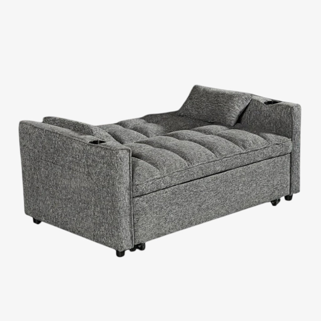 Lumina Fabric Upholstered Sofa Bed With Cup Holders - Grey | Stylish, Sturdy, Comfortable & Affordable
