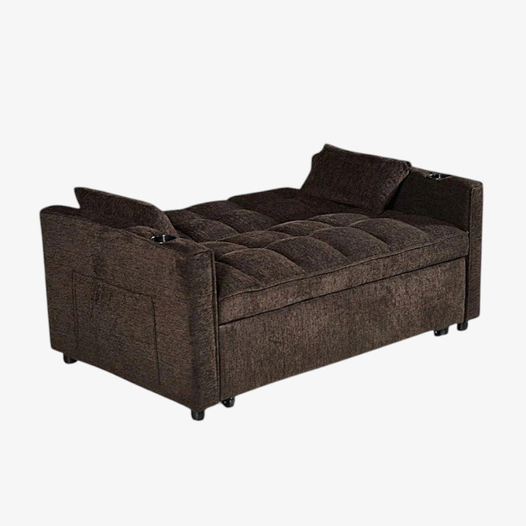 Lumina Fabric Upholstered Sofa Bed With Cup Holders - Brown | Stylish, Sturdy, Comfortable & Affordable