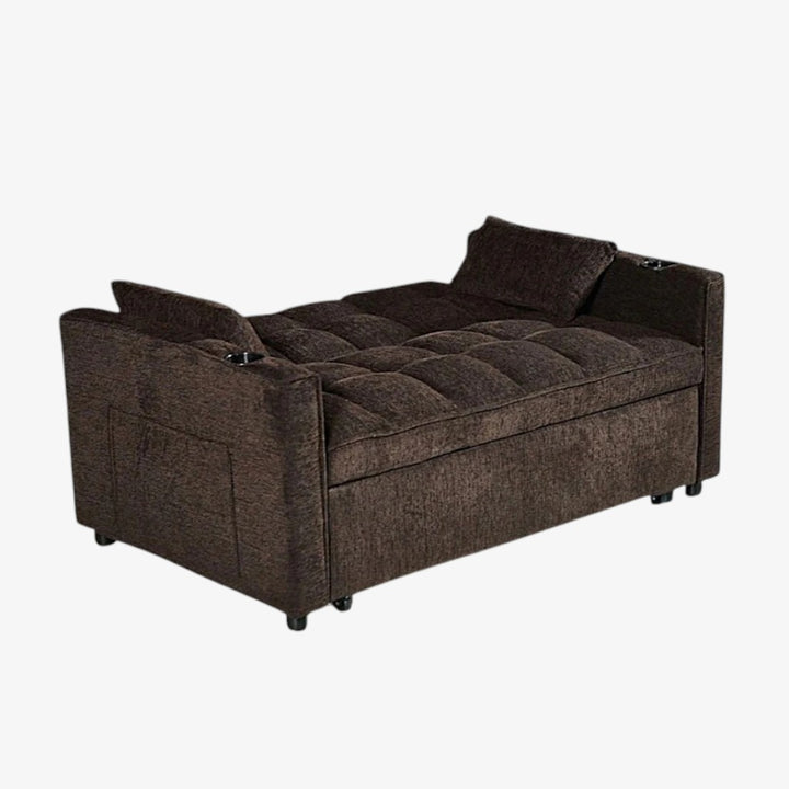 Lumina Fabric Upholstered Sofa Bed With Cup Holders - Brown | Stylish, Sturdy, Comfortable & Affordable