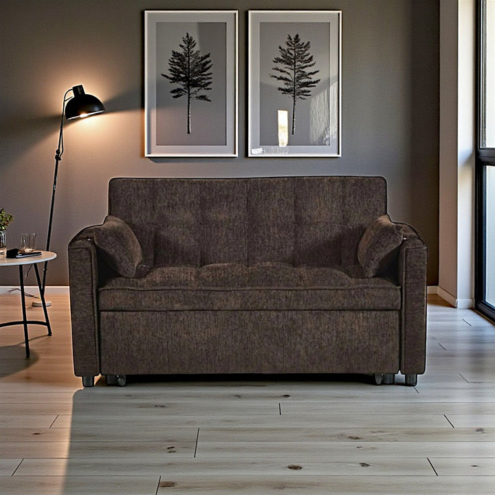 Lumina Fabric Upholstered Sofa Bed With Cup Holders - Brown | Stylish, Sturdy, Comfortable & Affordable