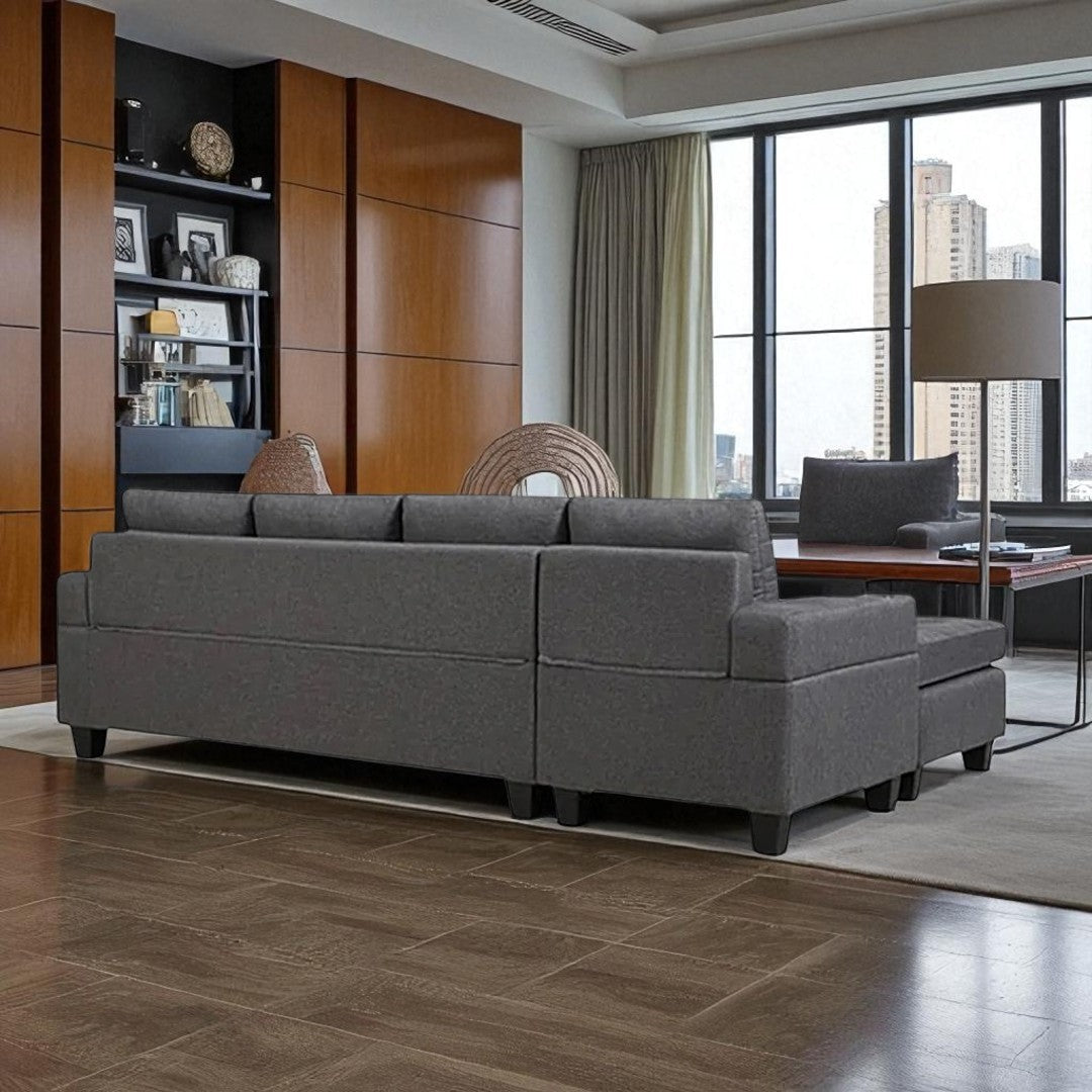 Coral Sectional Sofa in Fabric Upholstery With Reversible Chaise & Cup Holders - Grey