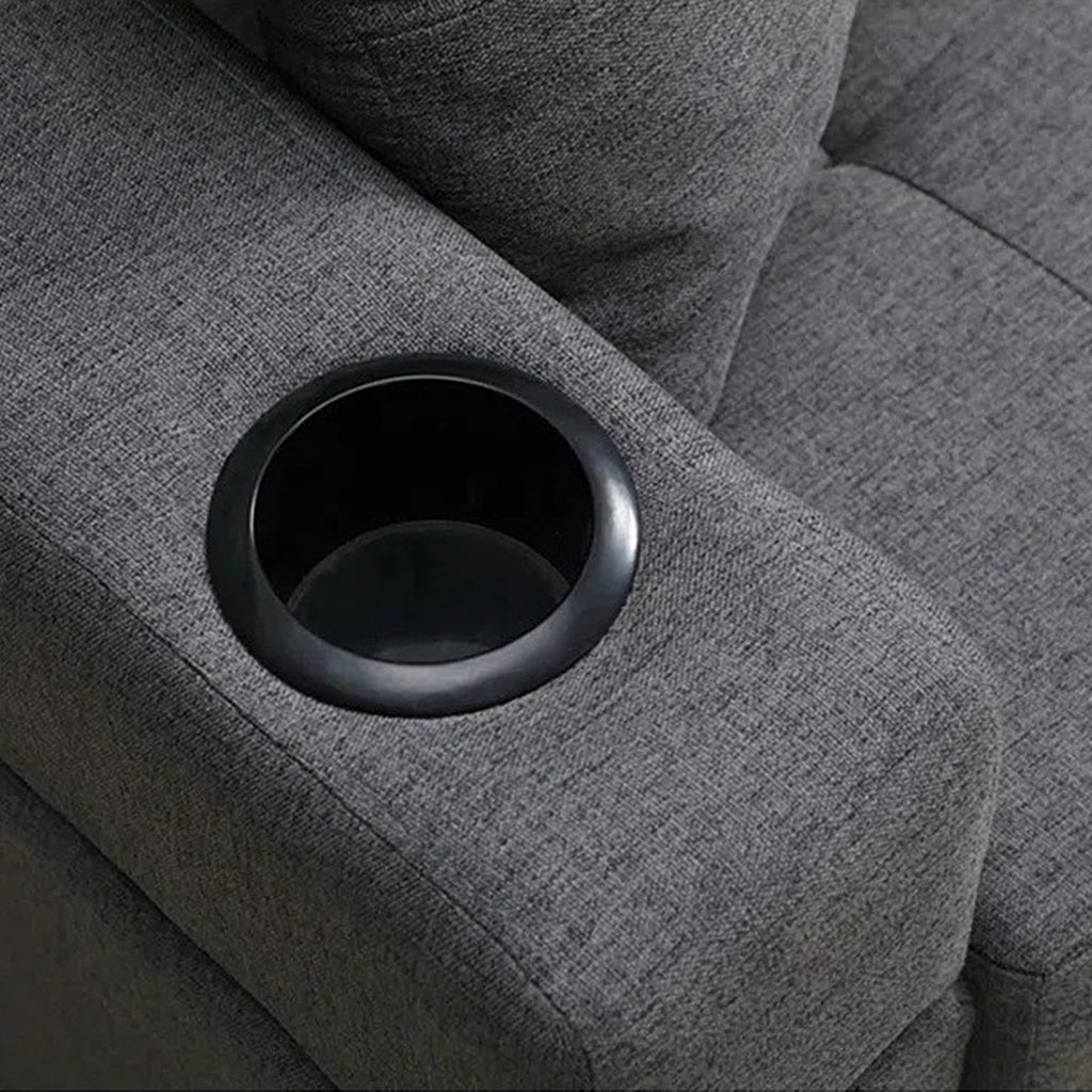 Coral Sectional Sofa in Fabric Upholstery With Reversible Chaise & Cup Holders - Grey