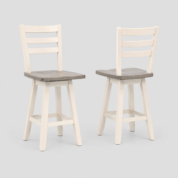 Orlenza 2-Piece Swivel Counter Stool Set – Solid Rubberwood, 180° Swivel Seat And Two-Tone Finish