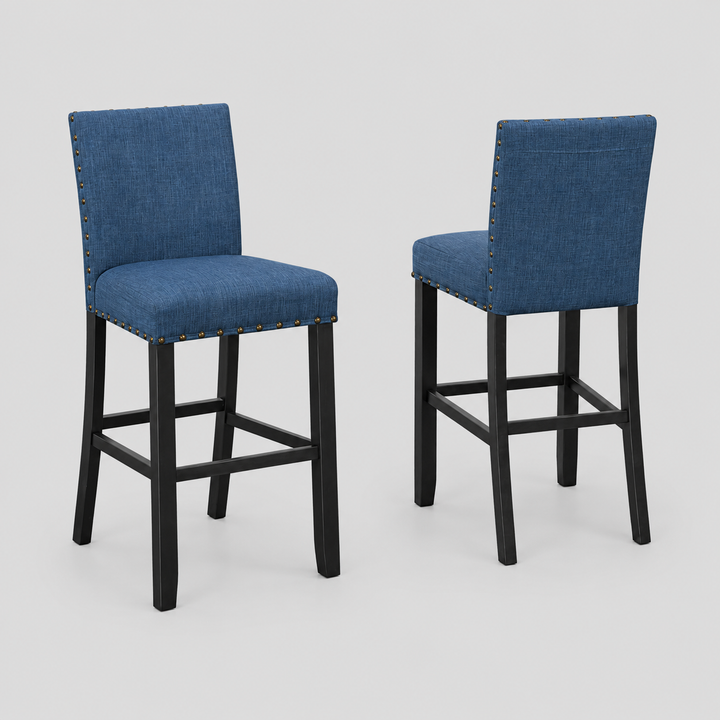 Taviano 2-Piece Upholstered Bar Stool Set – Solid Rubberwood with Nailhead Trim