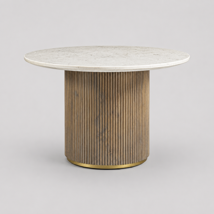 Avendor Round Dining Table – Marble Top with Fluted Solid Mango Wood Pedestal