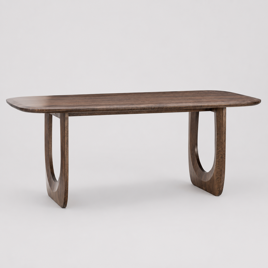 Zorelle Solid Wood Dining Table – Dark Walnut Finish with Tapered Top And Curved Legs