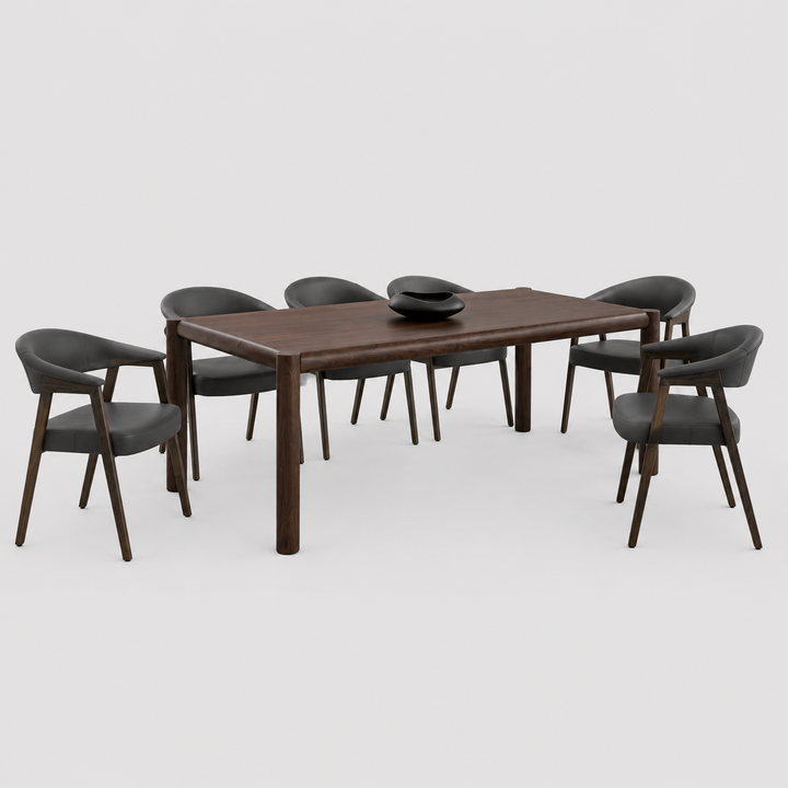 Falvion 7-Piece Mid-Century Modern Dining Set – Solid Mango Wood Table with Upholstered Chairs