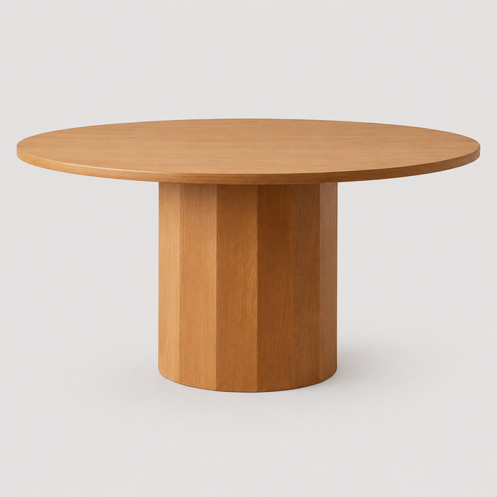 Brentova Contemporary Solid Wood Round Pedestal Dining Table – Timeless Elegance with Natural Wood Finish