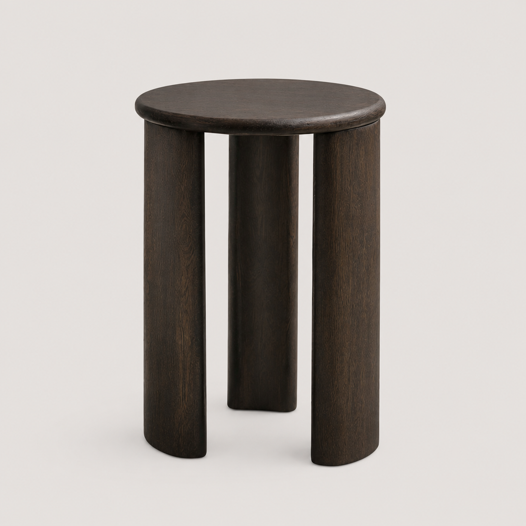 Kelvora Mid-Century Modern Solid Mango Wood Round Accent Side Table in Rich Mocha Finish