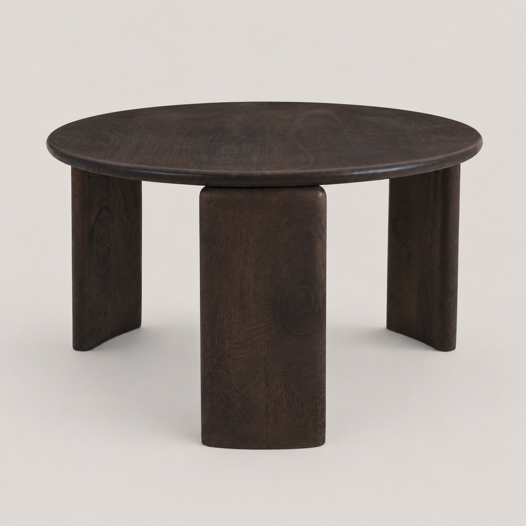 Lansmere Mid-Century Modern Solid Mango Wood Round Coffee Table with Rich Mocha Finish