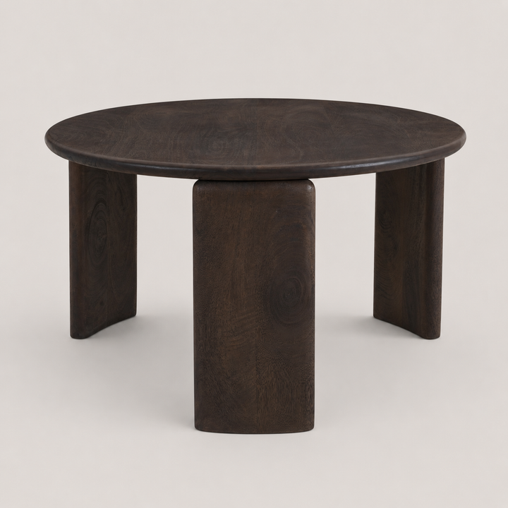 Lansmere Mid-Century Modern Solid Mango Wood Round Coffee Table with Rich Mocha Finish
