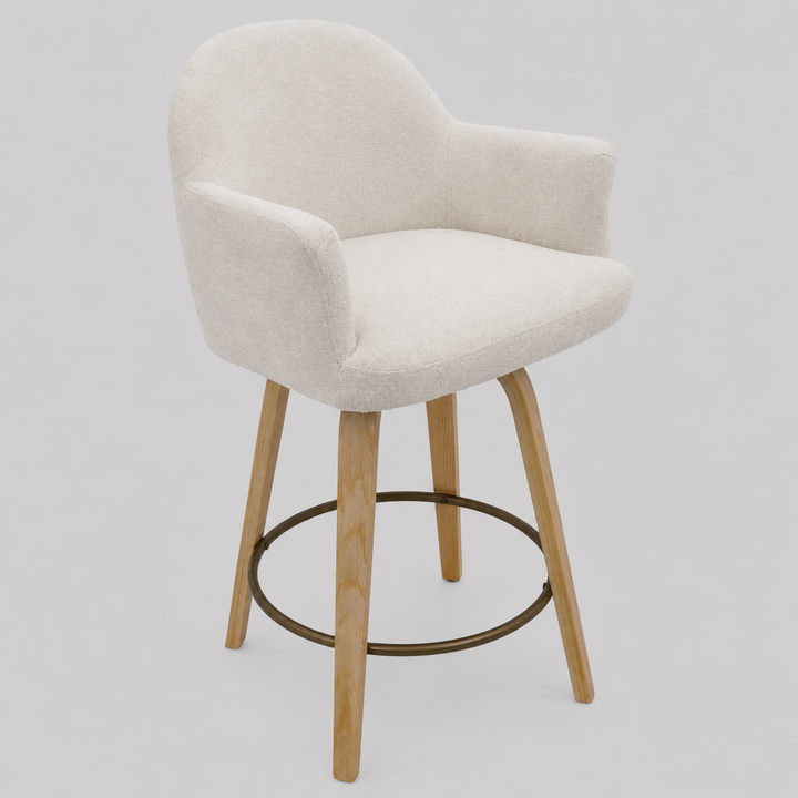 Zephrano Set of 2 26" Counter Height Stools with 360° Swivel Seat, Soft Fabric Upholstery And Washed Oak Finish