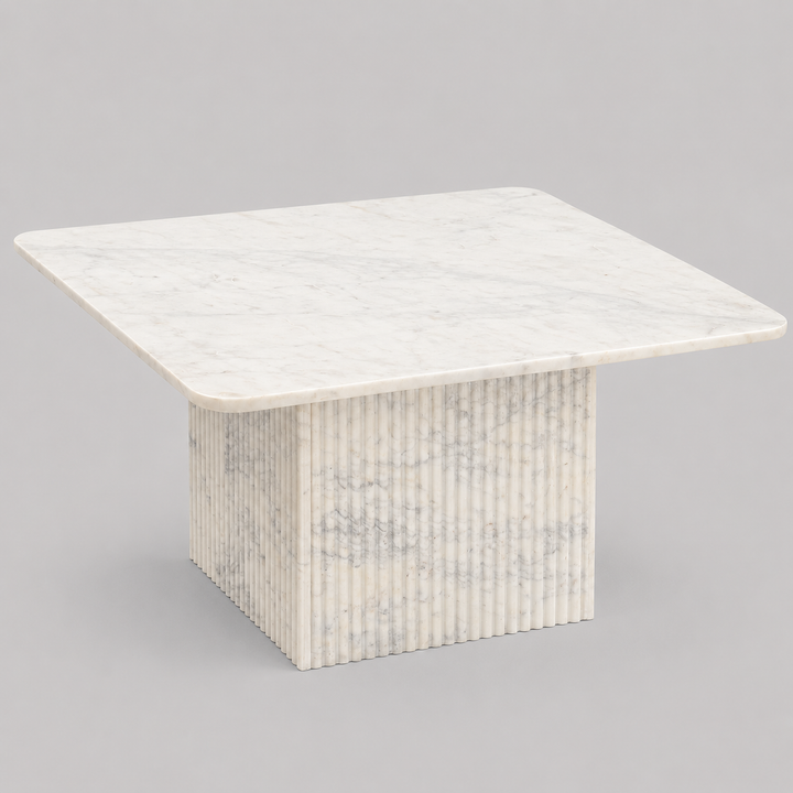 Stonevale Modern Sculpted Marble Coffee Table with Fluted Square Pedestal Base