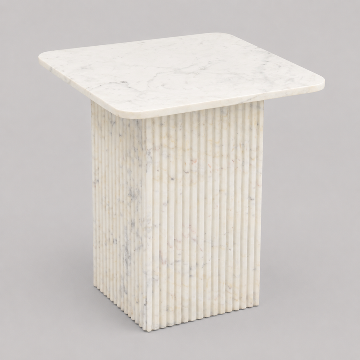 Stonevale Modern Sculpted Marble Accent Table with Fluted Square Pedestal Base