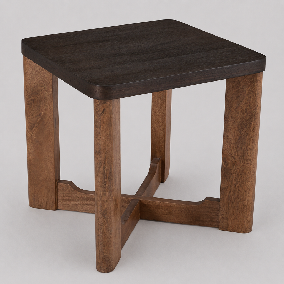 Parklore Mid-Century Modern 2-Tone Accent Table with Solid Mango Wood Cross Base And Mocha Finish