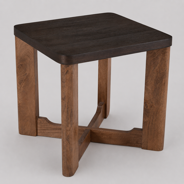 Parklore Mid-Century Modern 2-Tone Accent Table with Solid Mango Wood Cross Base And Mocha Finish