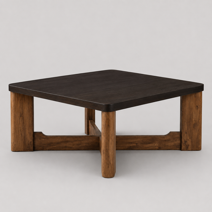 Parklore Mid-Century Modern 2-Tone Coffee Table with Solid Mango Wood Cross Base And Mocha Finish