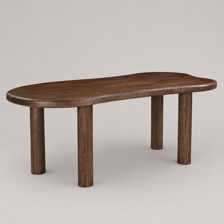 Dunmere Freeform Solid Mango Wood Dining Table with Thick Rounded Top And Dark Walnut Finish