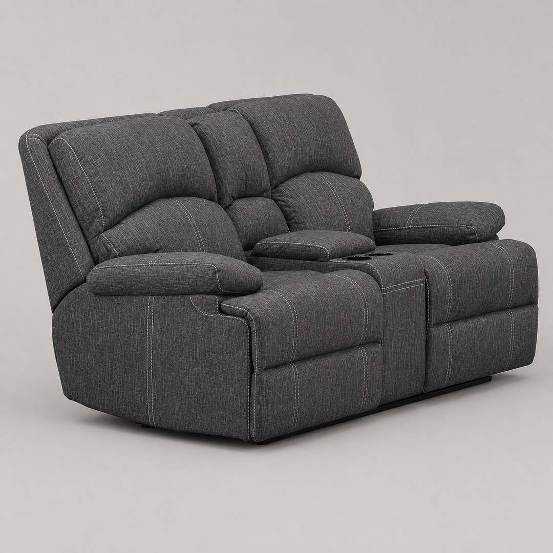 Fairhaven Reclining Loveseat with Storage Console, Cup Holders And Plush Polyester Upholstery