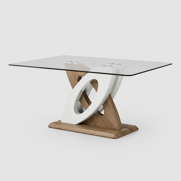 Highgrove Contemporary 10mm Tempered Glass Dining Table with Sculptural Pedestal Base
