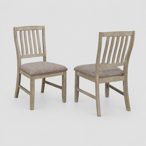 Kingswell Dining Chairs Set of 2 – Rustic Gray Acacia Wood Chairs with Cushioned Upholstered Seats